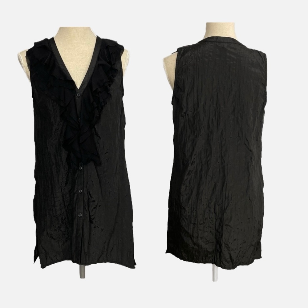 Spanner Mini Dress‎ Sleeveless Mesh Ruffle V-Neck Button Front Black Size 4